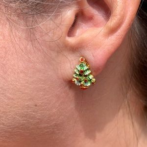 Vintage pair of holiday tree clip on earrings